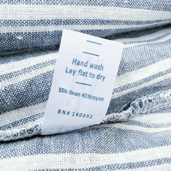 Marine Layer Frances Wrap Dress Blue Stripe White Linen Blend Tie Waist Womens M - Picture 12 of 13